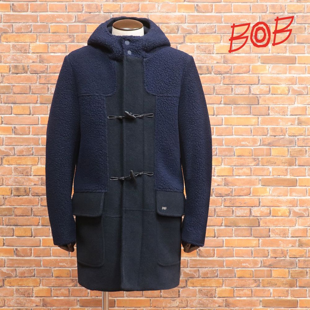 秋冬/BOB/50サイズ/ボア ダッフルコート 074731622 ボンディング ほっこり防寒 レトロ イタリア製 新品/紺/ネイビー/me133/