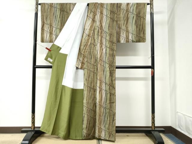 平和屋着物○上質な紬 杢目絞り 縞 やまと誂製 正絹 逸品