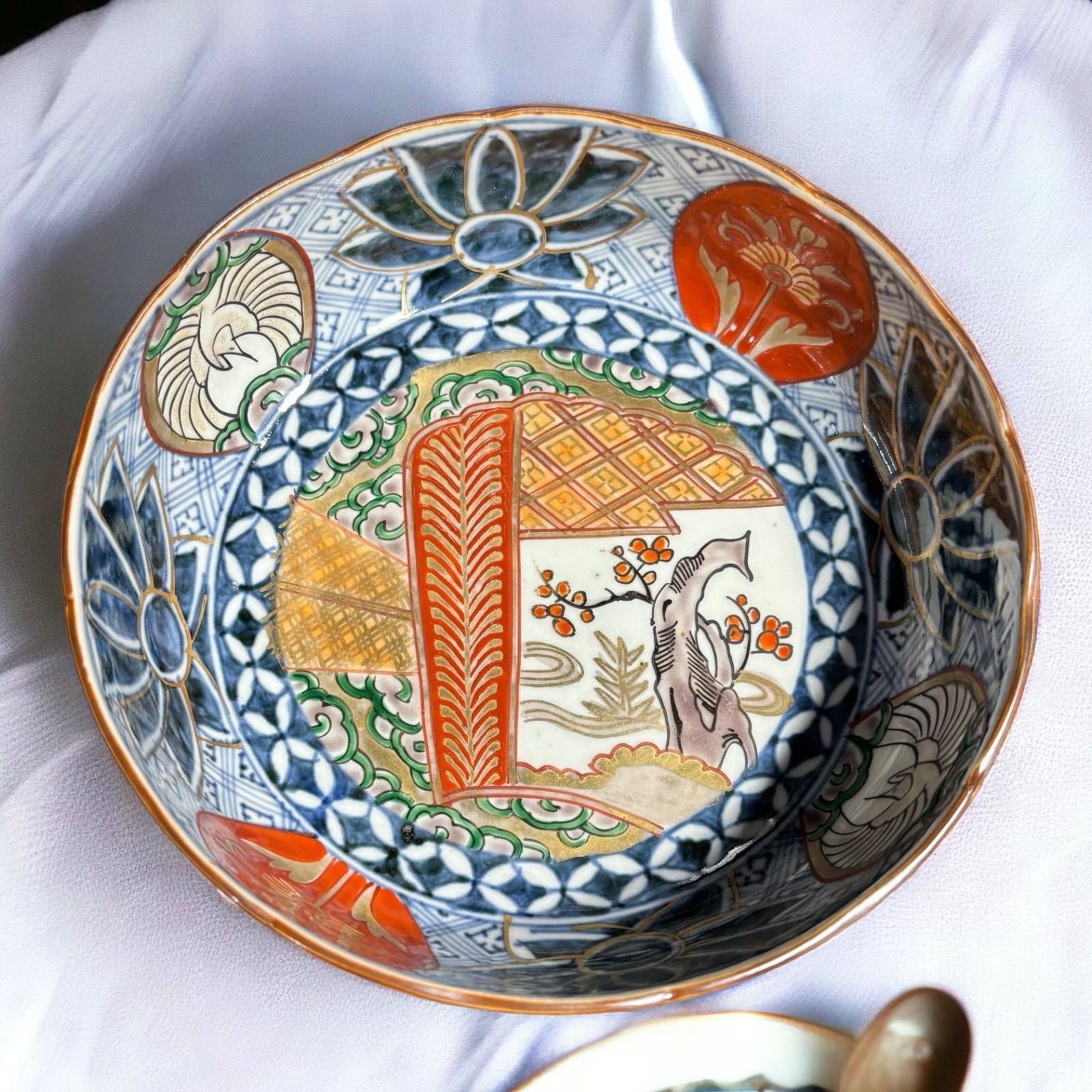 伊万里 中鉢 [梅鶴花紋柄] 色絵 盛り皿 飾り皿 鉢 大鉢 深鉢 器 古 