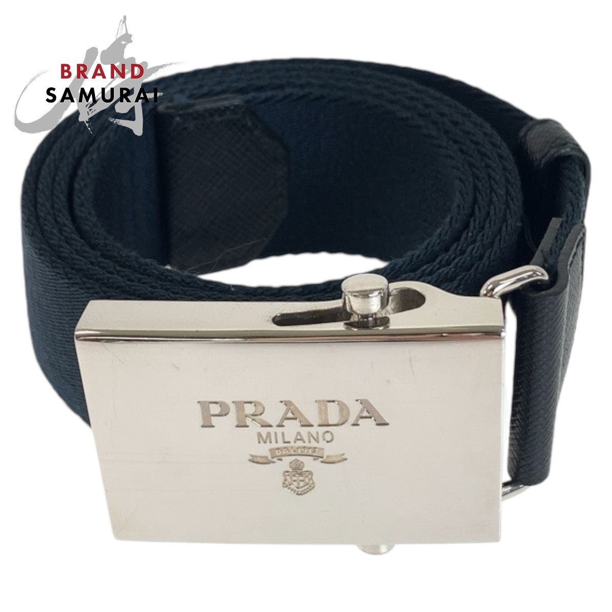 【美品】PRADA プラダ　ガチャベルト　シルバー金具　レザー　キャンバス　黒 美品 PRADA プラダ ネイビー シルバー金具 キャンバス/レザー ベルト