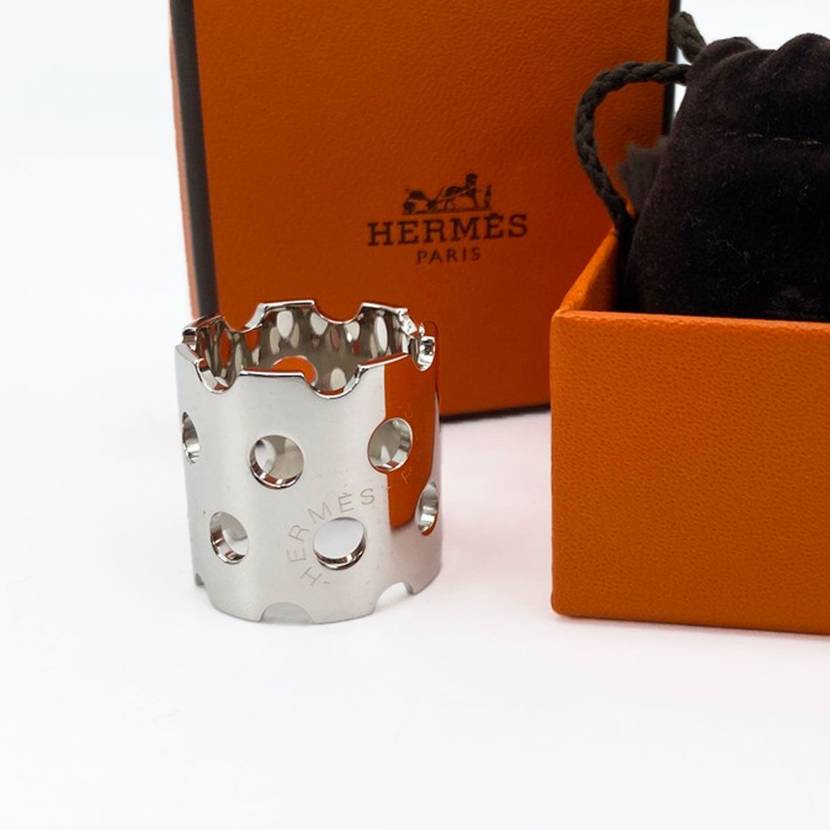 HERMES エルメス スカーフリング メタル シルバー パンチング スカーフ