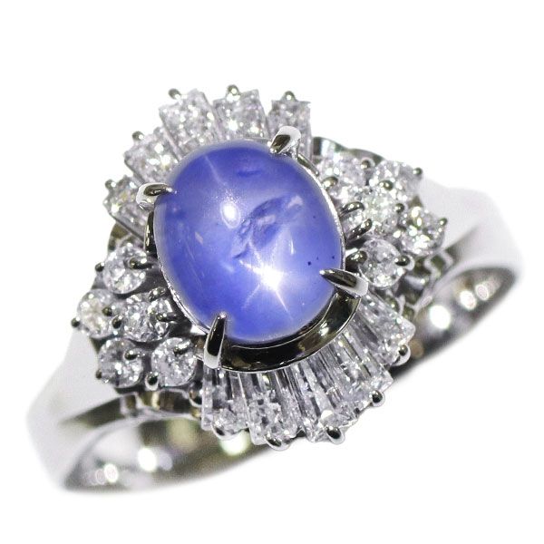 Pt900 スターサファイア ダイヤモンド リング 1.76ct D0.75ct