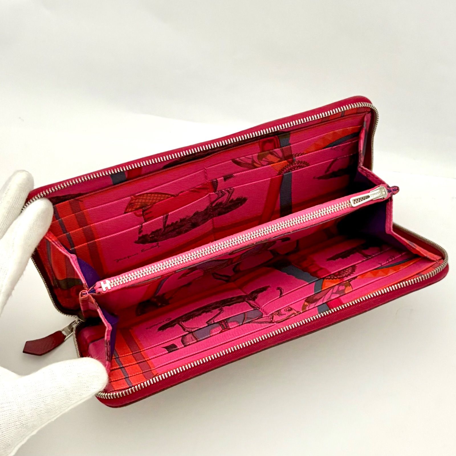エルメス　HERMES アザップ　シルクイン　長財布　赤　レッド　馬柄 エルメス HERMES アザップ シルクイン 長財布 赤 レッド 馬柄