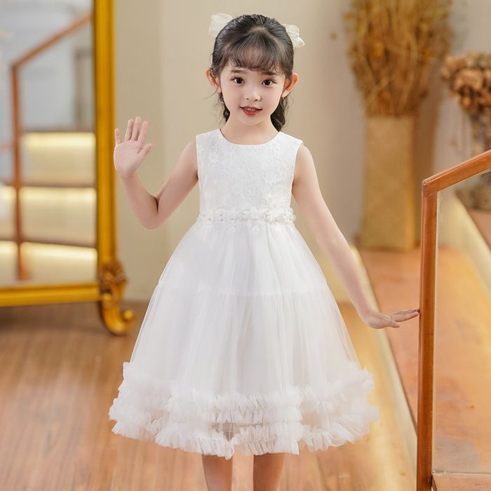 Fashion ベビードレス 結婚式 赤ちゃん 新生児 女の子 ベビー 発表会 セレモニードレス パフスリーブ 春 夏 白ドレス ホワイト ワンピース ベビー ドレス