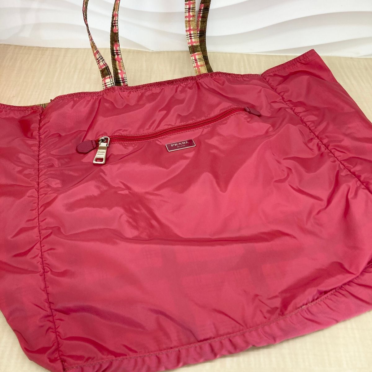 PRADA プラダ リバーシブル ロゴ ナイロンバッグ ポーチ チェック