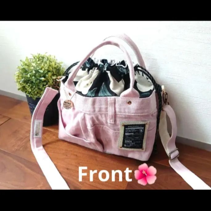 No468【大きめ 淡PinkDENIM✖️大判flower❤️全面あおり