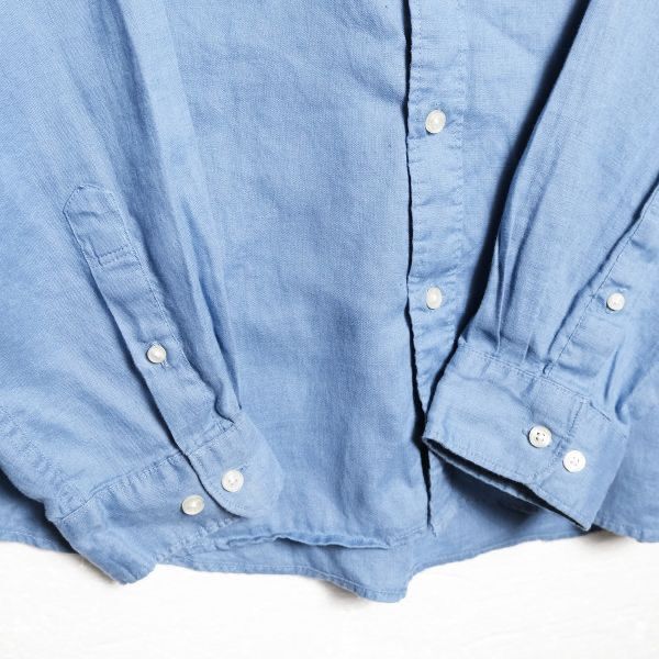 00's GAP ギャップ 100% リネン シャツ 長袖 (L) スチールブルー