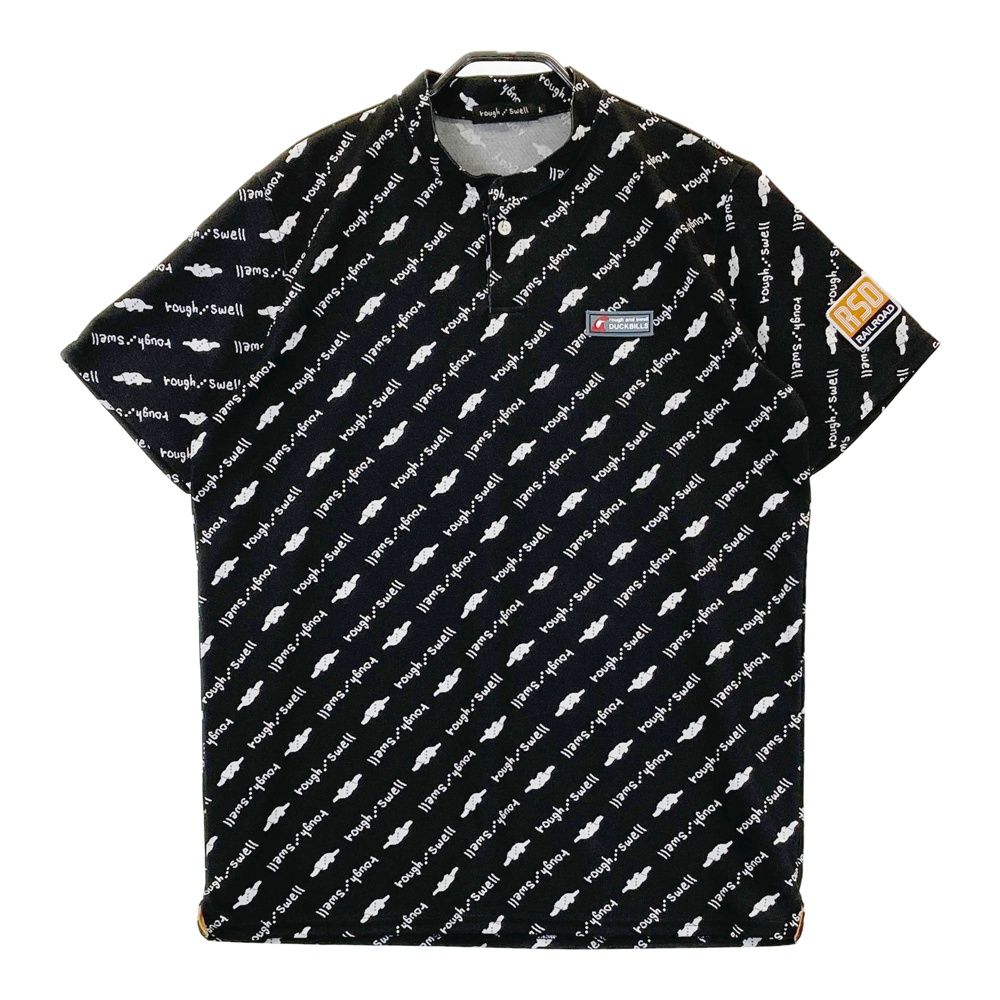 サイズ L ROUGH-SWELL ラフアンドスウェル 2025年モデル 襟付 半袖Tシャツ ロゴ総柄 ブラック系 240101533772 ゴルフウェア メンズ ストスト