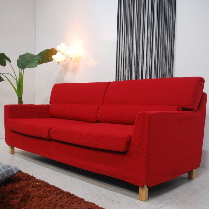 アウトレット 現品限り 一部 ファブリック生地 フルカバーリングソファー 赤 レッド 191113-monova-3p-re