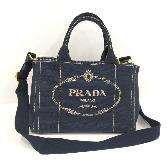 PRADA カナパ 2wayトートバッグ キャンバス ネイビー ショルダー付き 1BG439 - メルカリ