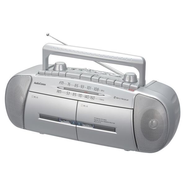 ダブルラジカセレコーダー 口径76mmスピーカー×2 重低音強調機能 ワイドFM 2電源方式 単1形×6本使用 シルバー RCS-571Z