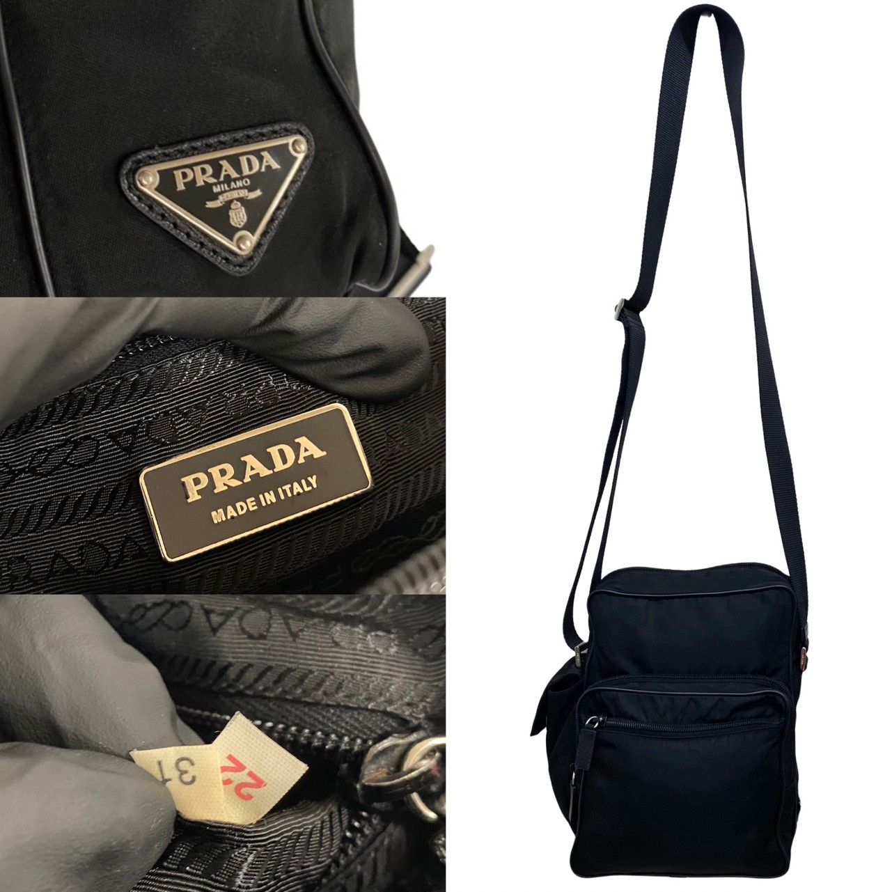 極 美品 PRADA プラダ 三角ロゴ 金具 ナイロン レザー 本革 ミニ