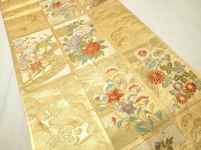 平和屋着物●西陣織　天平初年創始の京の老舗　洛陽織物　六通柄袋帯　唐織　短冊草花文　金糸　正絹　逸品　CAAS3013ak 平和屋着物○西陣織 天平初年創始の京の老舗 洛陽織物 六通柄袋帯 唐織