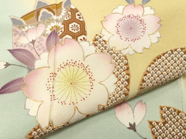 WAKA✺新品 洗える着物 刺繍 トールサイズ 仕付け糸振袖 A2697 平和屋着物○豪華振袖 駒刺繍 糸巻き櫛花文 暈し染め 金彩 正絹