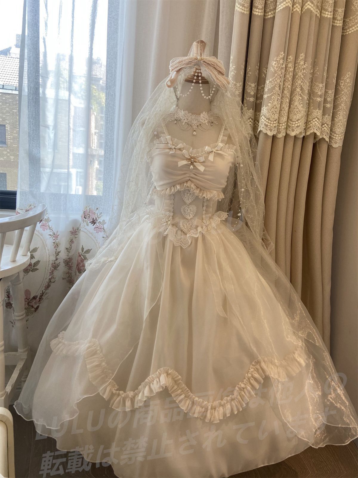2025 ロリータ 花嫁ドレス プリンセスライン 豪華ウェディングワンピース トレーン付き リボン装飾 大きなスカート イベント用 撮影会 lo19
