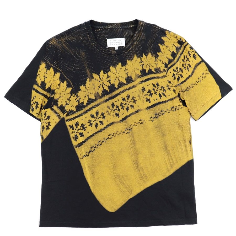美品 メゾンマルジェラ 18AW ノルディック柄 半袖Tシャツ メンズ 黒 