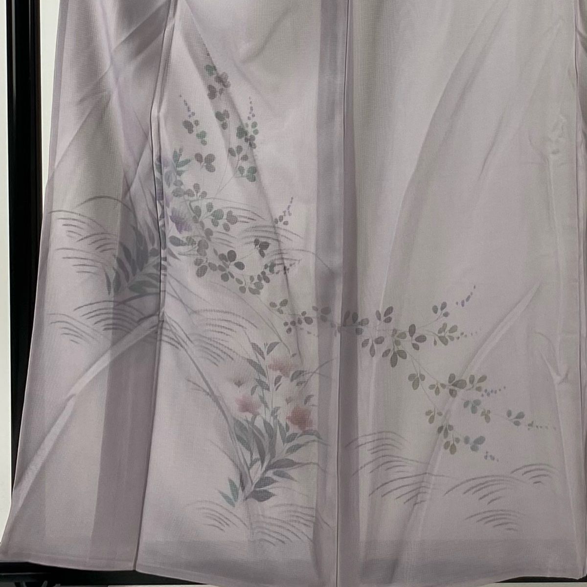 付下げ 身丈159cm 裄丈65.5cm M 紗絽袷 桔梗 萩 銀彩 薄紫 正絹 名品  