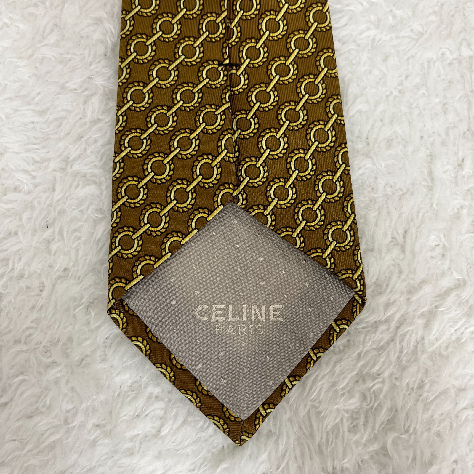 美品》CELINE (セリーヌ) シルクネクタイ 鎖 ストライプ 総柄