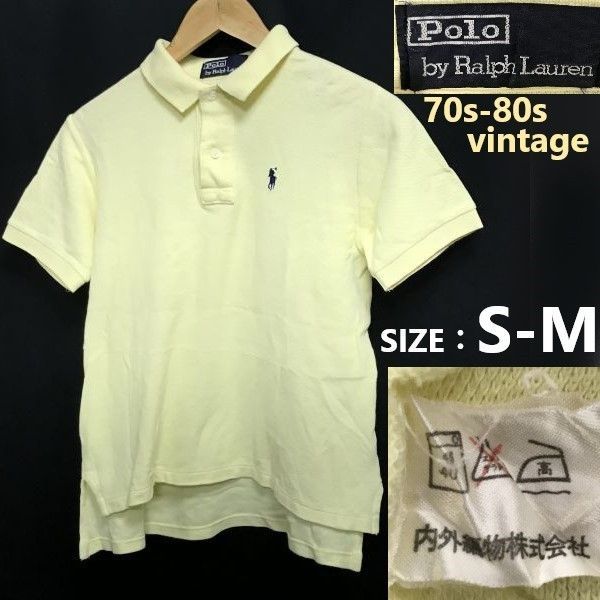 70s-80s|内外織物タグ|Vintage Polo by Ralph Lauren 鹿の子|半袖ポロシャツ メンズS-M程度|ベージュイエロー Tops|Shirts◆cBH897<sale>