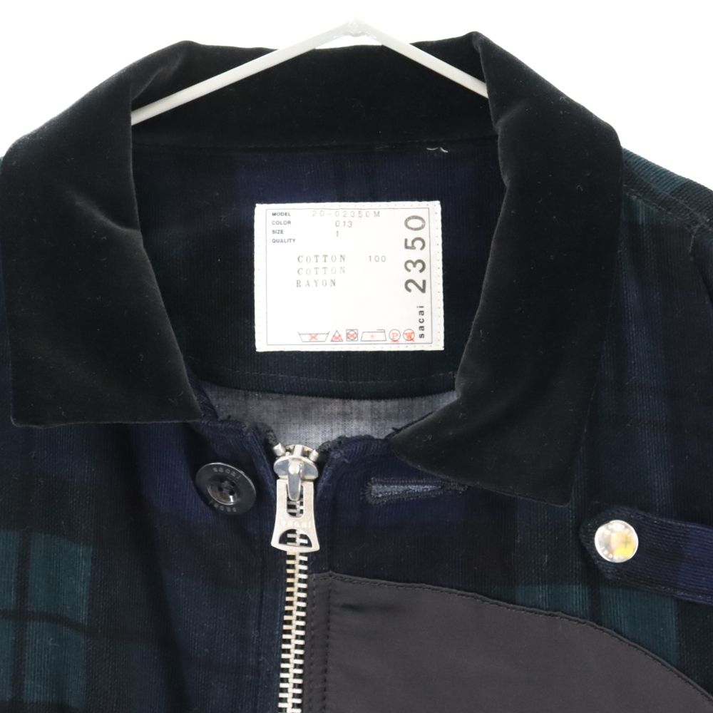 Sacai サカイ 20AW COTTON コットン ショルダーバッグ付き チェックジャケット ネイビー 20-02350M Sacai (サカイ) 20AW COTTON コットン ショルダーバッグ付き チェック
