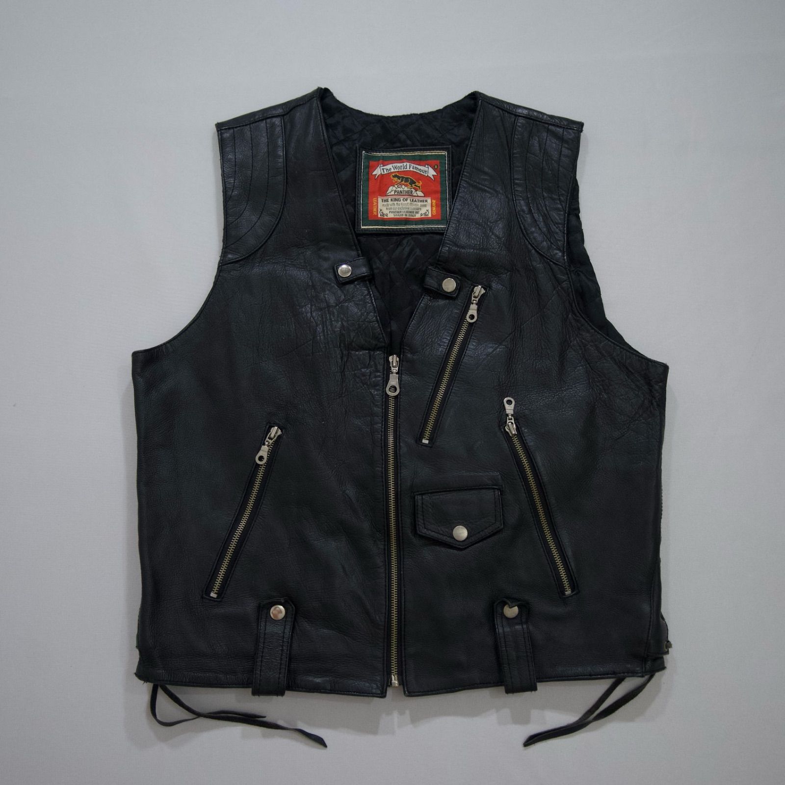 PANTHER Balg Eagle Embroidery LaceUp Fringe Biker Type Riders Leather Vest  ハクトウワシ 刺繍 レースアップ フリンジ 小の字 バイカー ライダース レザーベスト - メルカリ