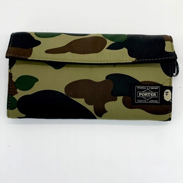 A BATHING APE×PORTER CAMO LONG WALLET ロングウォレット 長財布 カモフラ 迷彩 メンズ カーキ アベイシングエイプ ポーター DF15122
