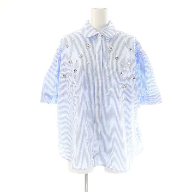 チェスティ Chesty 24SS ストライプ パールフラワーシャツ 半袖