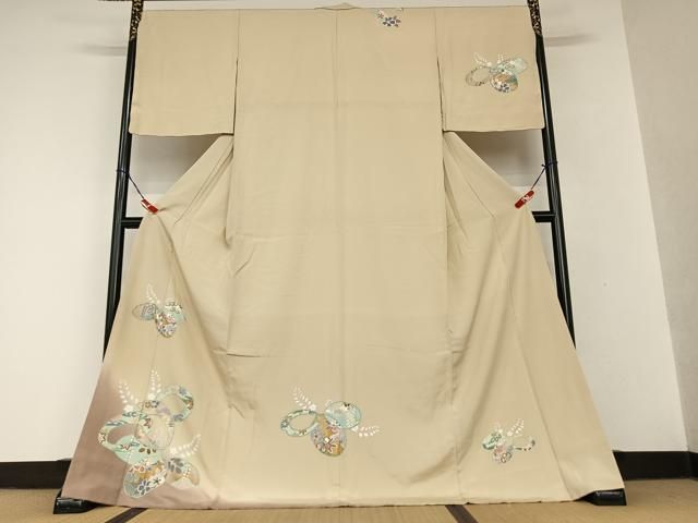 平和屋着物●訪問着 草花文 桐 暈し染め 金彩 ロング丈 正絹 AAAV7243zg