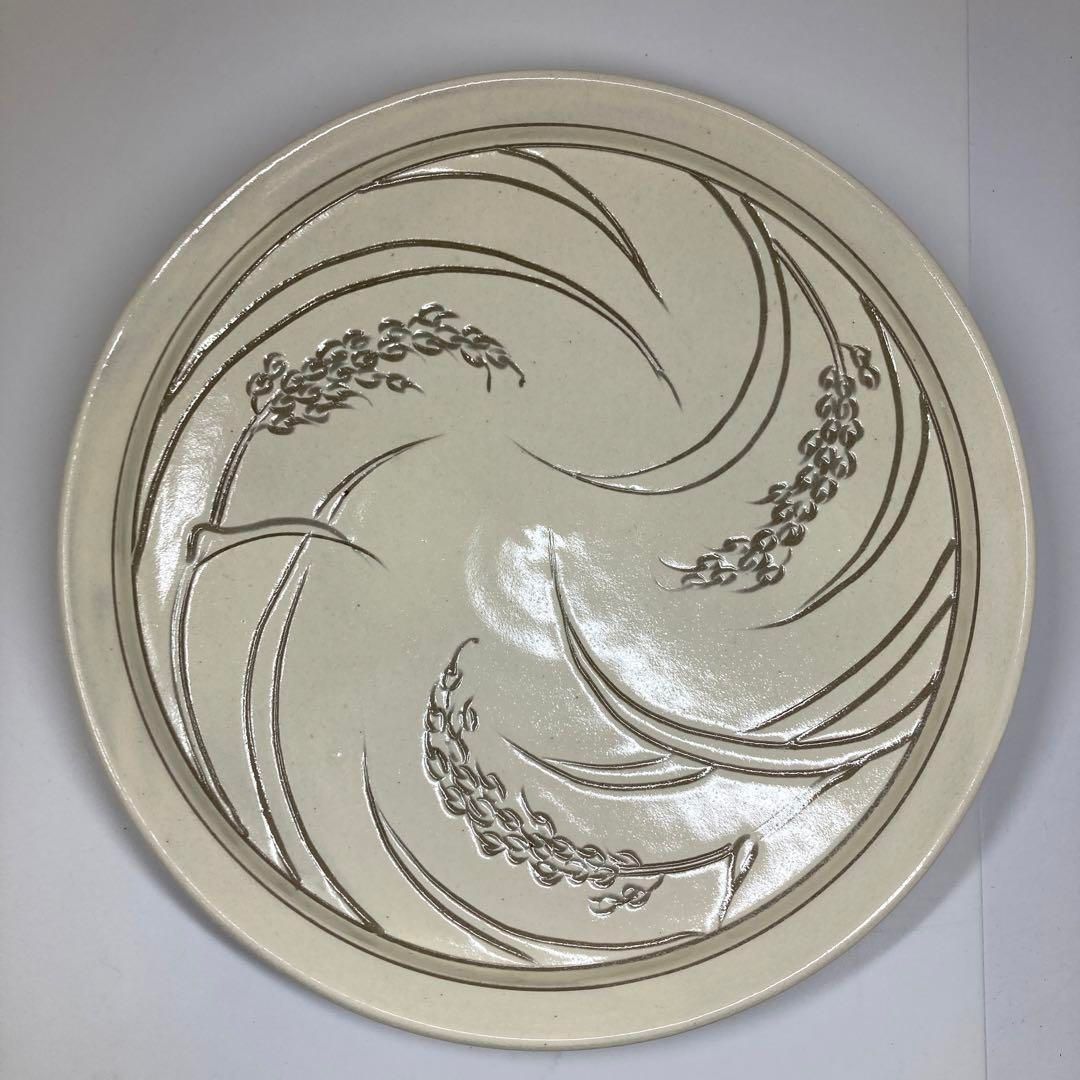 佐伯守美作 掻落し 紬文平皿 共箱 直径28.5㎝ タサコサ 東な6-1202