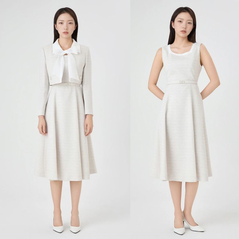 Kenneth lady ケネスレディー 25 年 ノースリーブ ワンピース ジャケット レイヤード