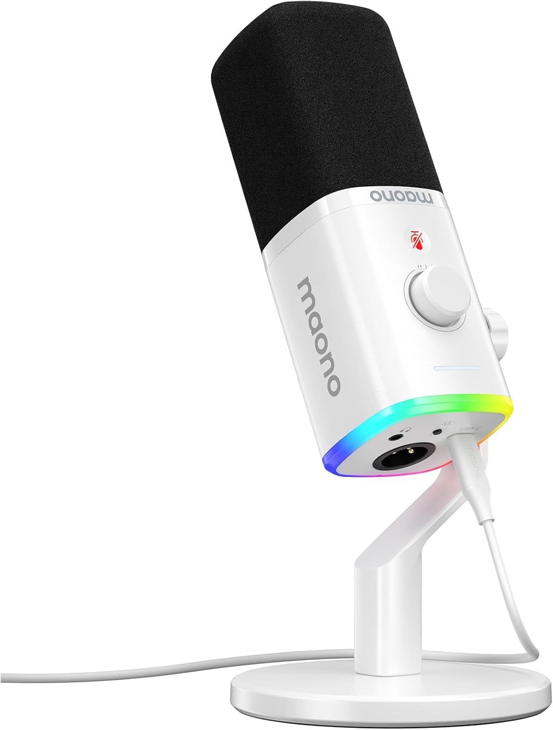 MAONO XLR USB ゲーミングマイク ノイズキャンセリング PCマイク ポッドキャスト ストリーミング用 ダイナミックマイク ミュートボタン 単一指向性 YouTube 録音 ボイスチャット ライブ配信 ゲーム実況に PD100X ホワイト