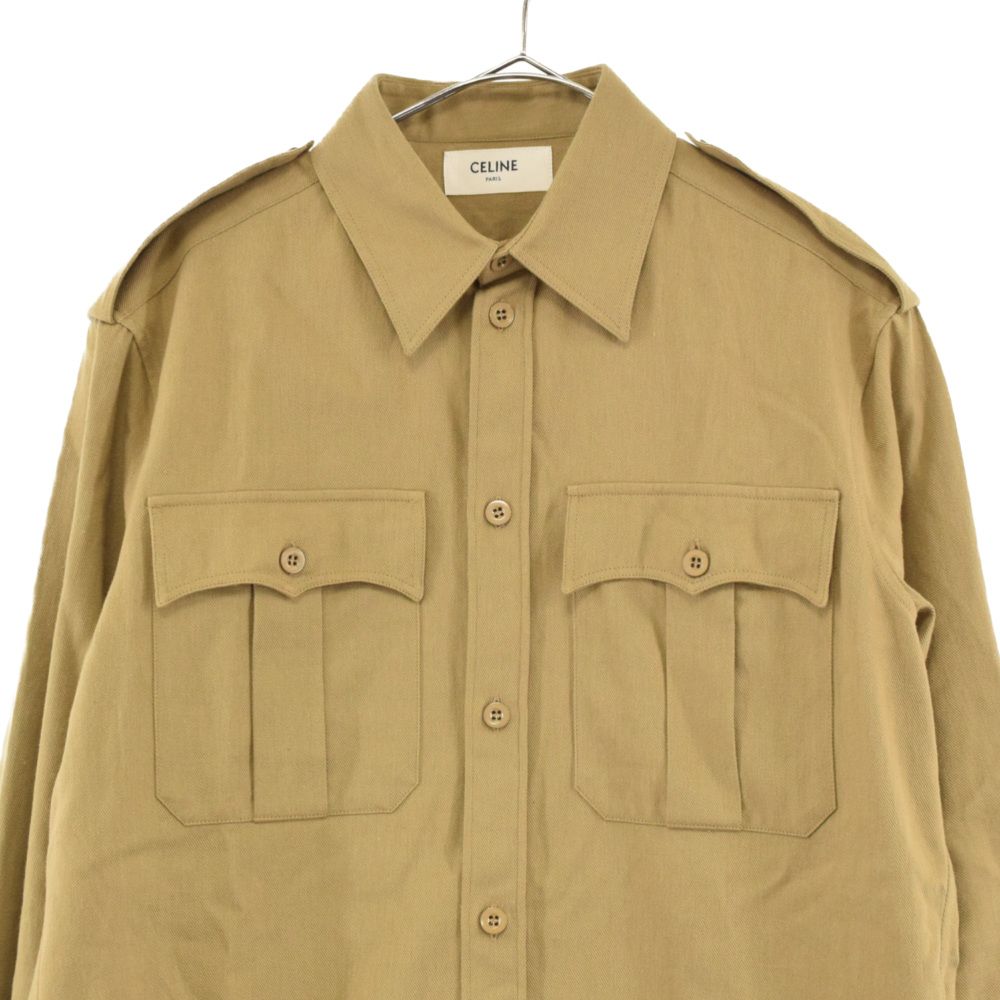 CELINE (セリーヌ) 20SS Military Shirt Lightweight Cotton Twill ミリタリーロングスリーブシャツ  ベージュ - メルカリ