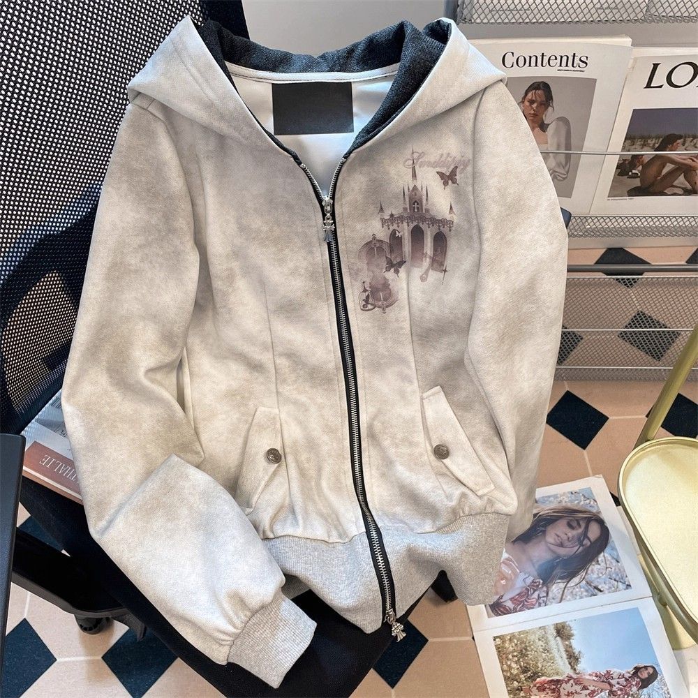 h アメリカンヴィンテージ Y2K スリムフィット フード付きカーディガン レディース 秋向け 千禧風 カジュアル おしゃれ シック