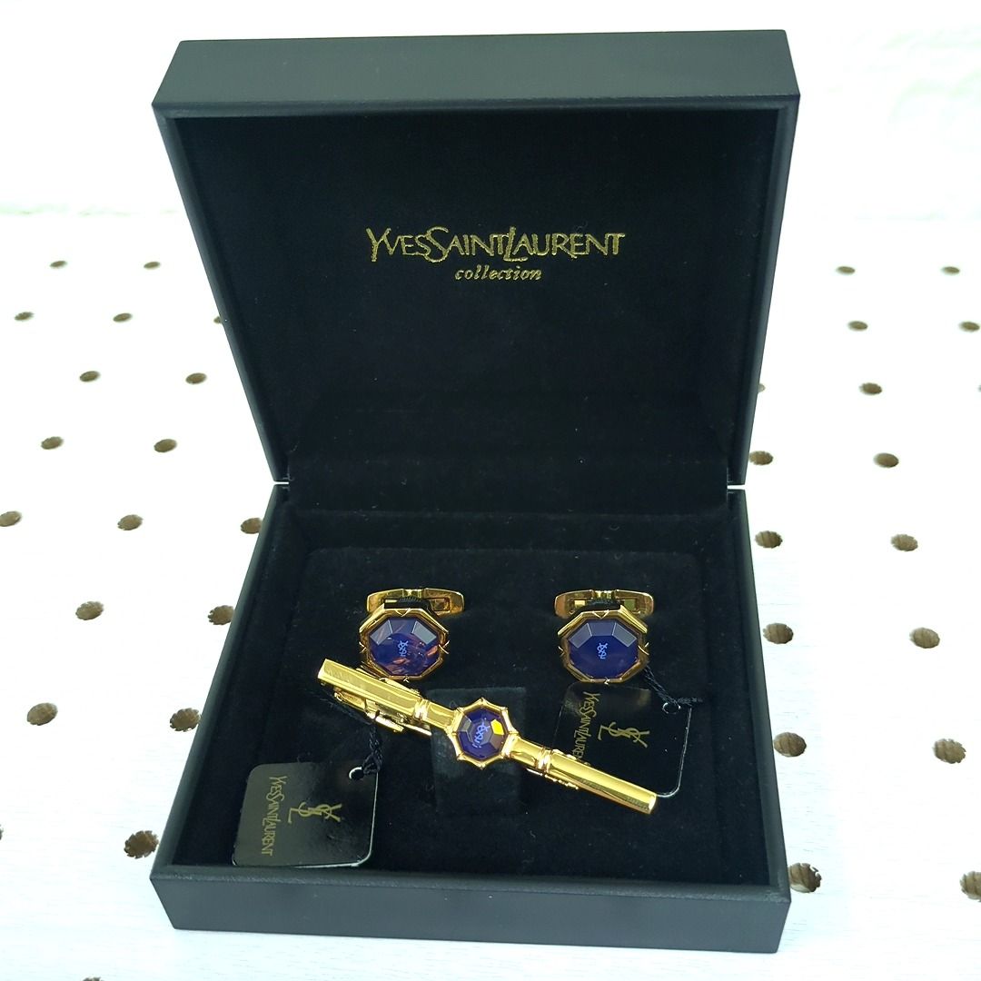 YSL イヴサンローラン ネクタイピン カフリンクスセット パープル ゴールド