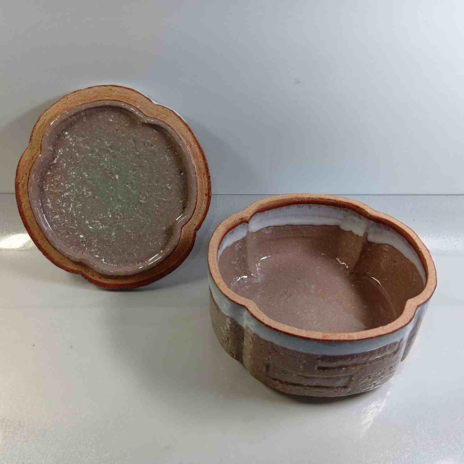 茶道具 美濃焼 織部木瓜喰篭(小)加藤景陶作 蓋つき 茶器/茶道具 茶箱用