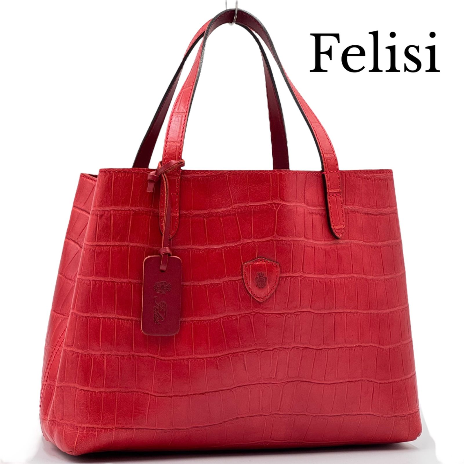 Felisi フェリージ クロコ型押し トートバッグ レッド