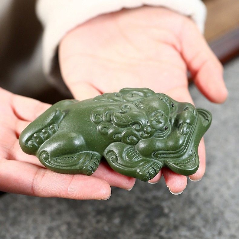 貔貅 ヒキュウ 翡翠色 置物 紫砂 グリーン 緑 オブジェ 厄除け