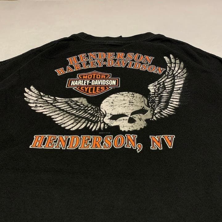 ハーレーダビッドソン 古着 ロンT スカルモーター ファイヤー ブラック XXL ベージュ系 七分 長袖カットソー 