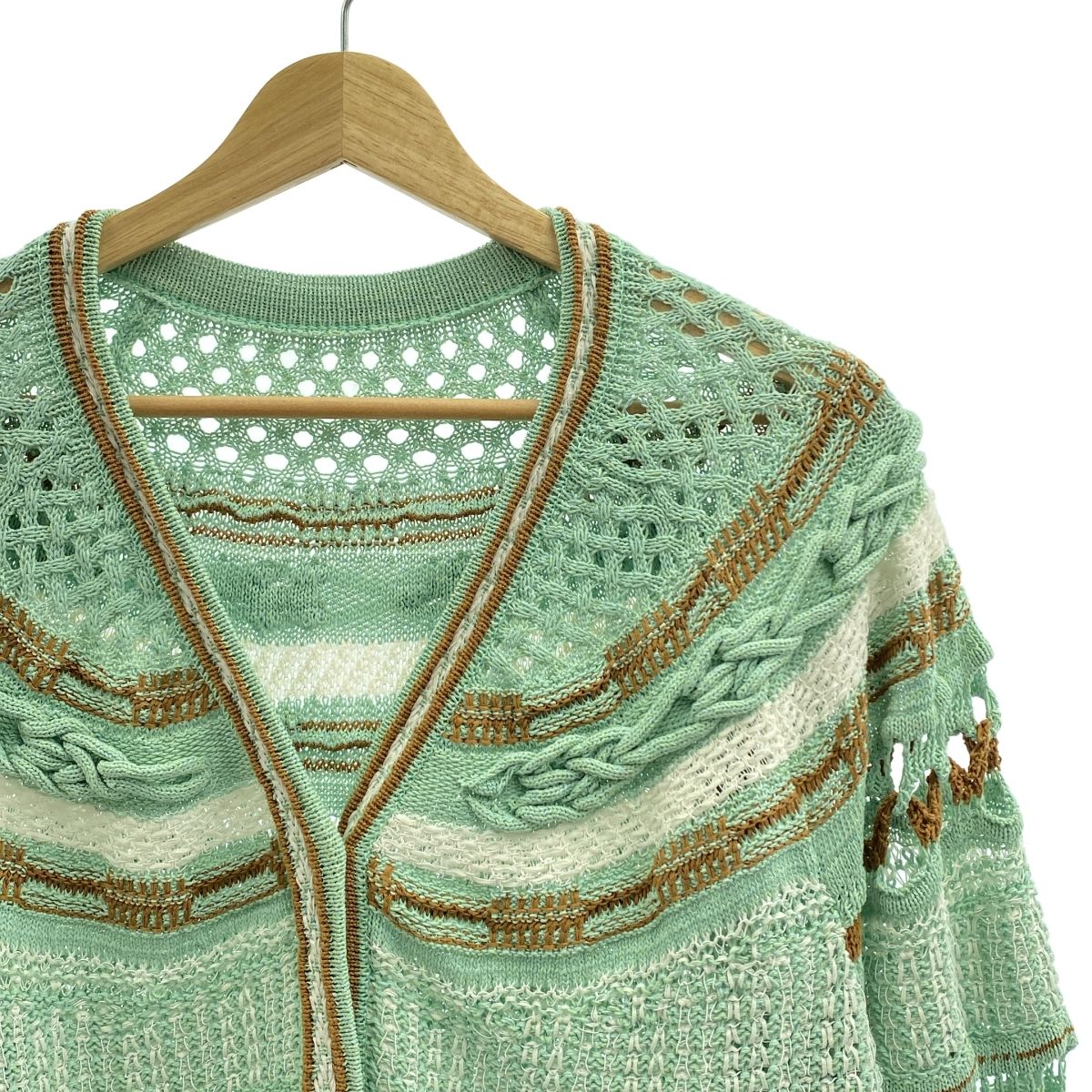 Mame Kurogouchi / マメクロゴウチ | 2023SS | Bamboo Basket Pattern Knitted Cardigan 花籠 カーディガン | 1 | グリーン系 | レディース Mame Kurogouchi / マメクロゴウチ | 2023SS | Bamboo Basket Pattern