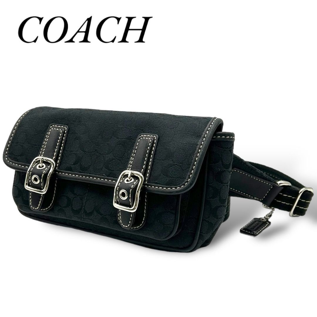 8月限定20%OFFクーポン!!】【美品】COACH コーチ ミニシグネチャー ウエストポーチ ウエストバッグ ボディバック ヒップバッグ キャンバス  レザー ブラック 黒 シルバー金具 - メルカリ