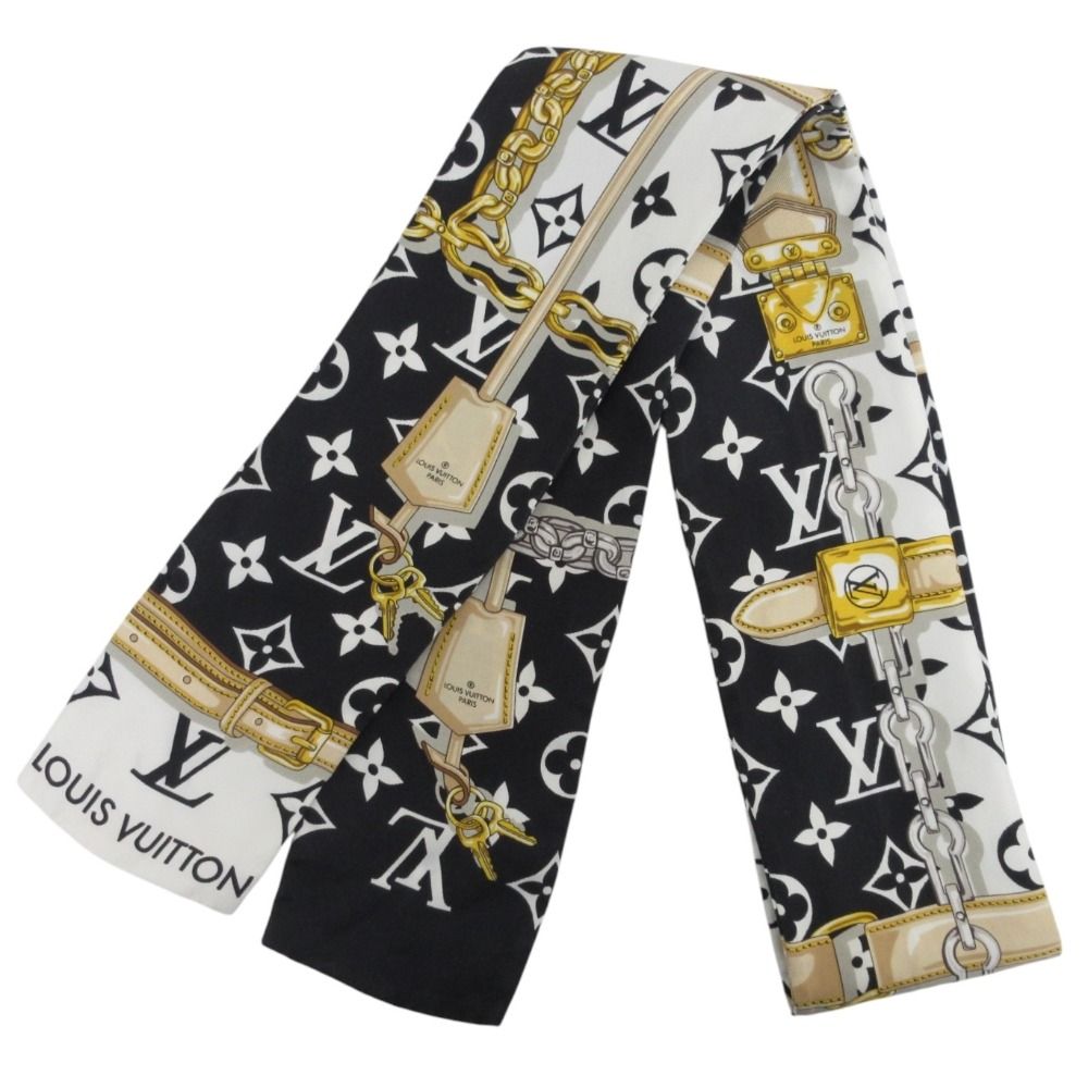 LOUIS VUITTON ルイヴィトン バンドー モノグラム コンフィデンシャル ナロースカーフ M78656 ブラック ホワイト レディース 古着