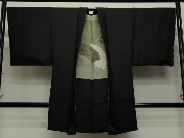 平和屋着物＃男性 長羽織 黒色 黒地 正絹 ♥ CAAT5854id