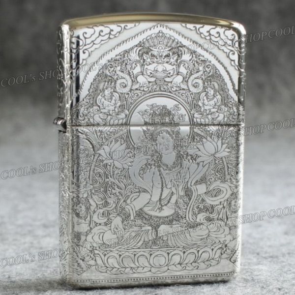 観音菩薩 五面総彫り オイルライター CHIEF シルバー zippo 銀 梵字 和