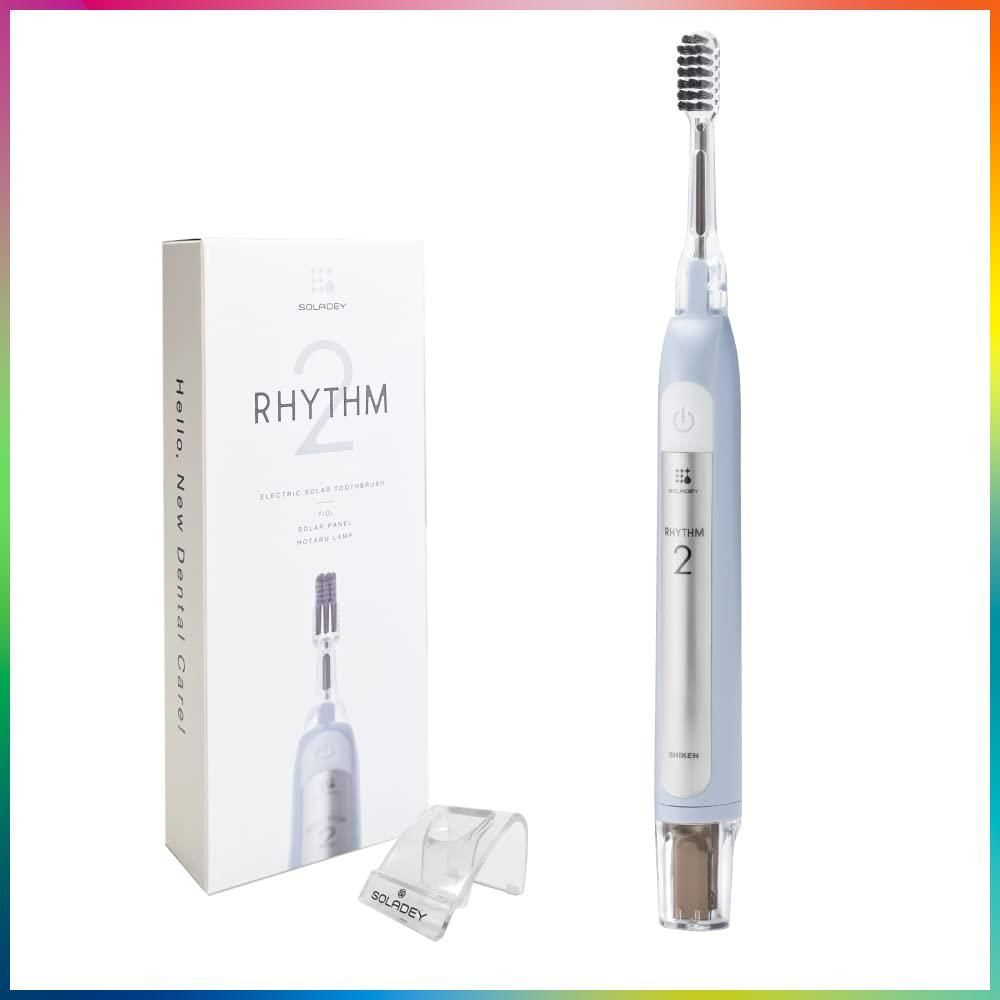 【特価商品】ソラデーリズム SOLADEY RHYTHM 2 (アイスブルー) 電動歯ブラシ スペアブラシ(ハニカムP)+ケース付 音波振動 TiO2半導体/ソーラーパネル内蔵 (シケン)