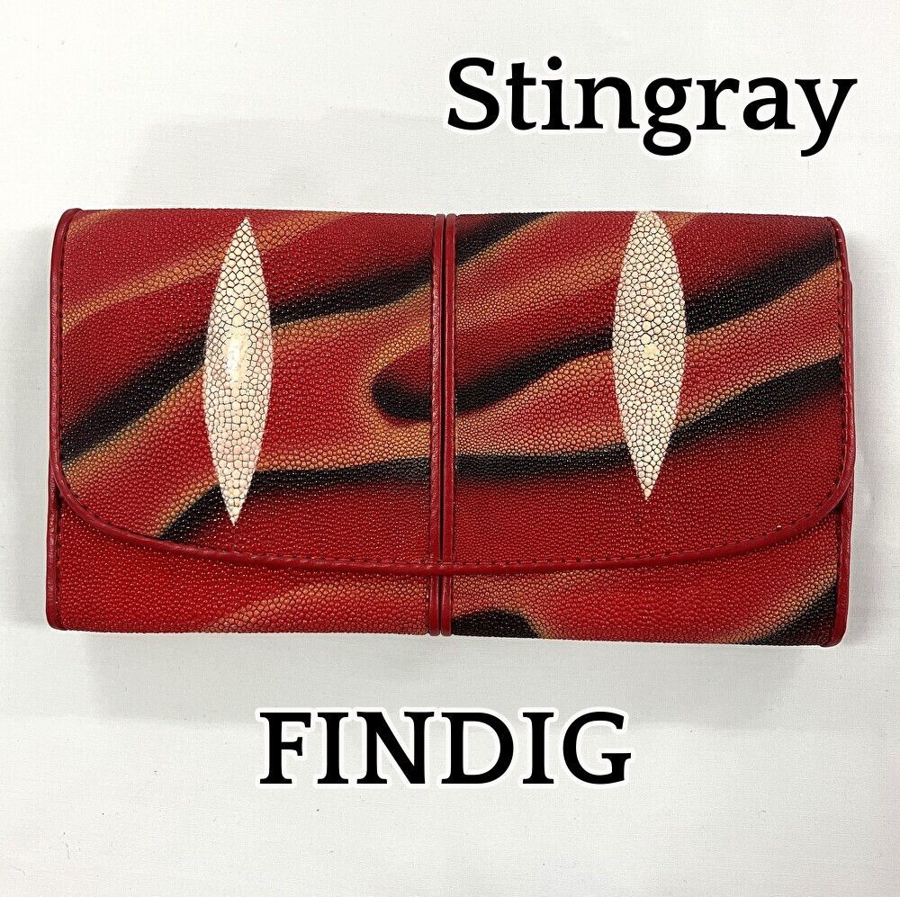 エイ革☆FNDIG 新品未開封 タグ付き☆ FINDIG 長財布 スティングレイ (エイ革) レッド ブラック