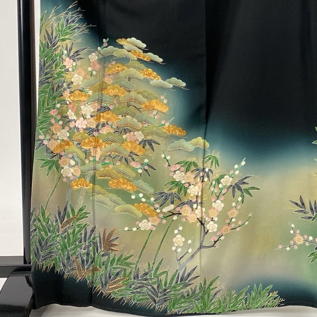 黒留袖 身丈168cm 裄丈65cm M 袷 松井青々 落款 松竹梅 金糸 金彩 黒  