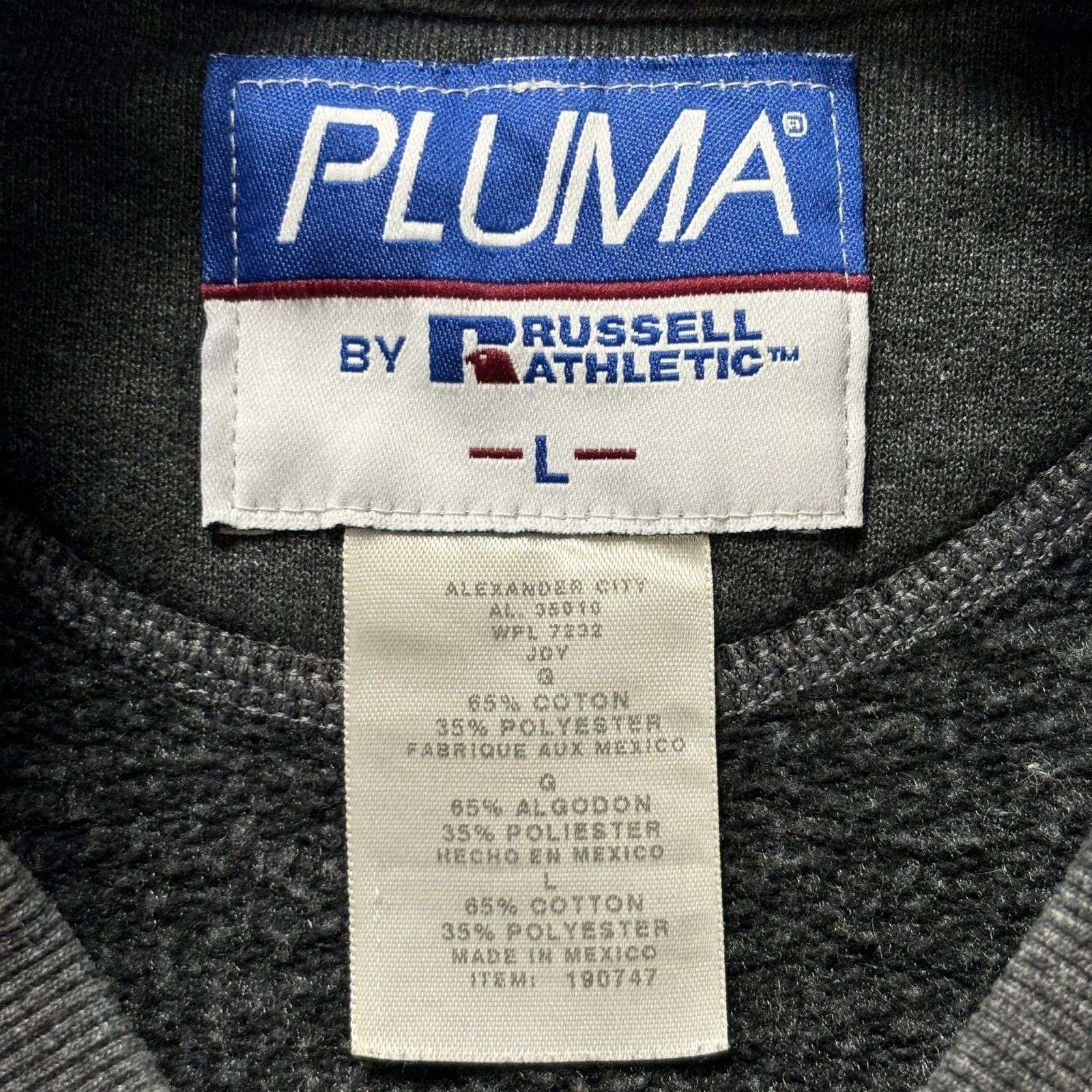 美品 古着 90s ラッセルアスレチック Russell Athletic PLUMA ダブルネーム スウェット トレーナー 無地 プレーン ブランク グレー Lサイズ