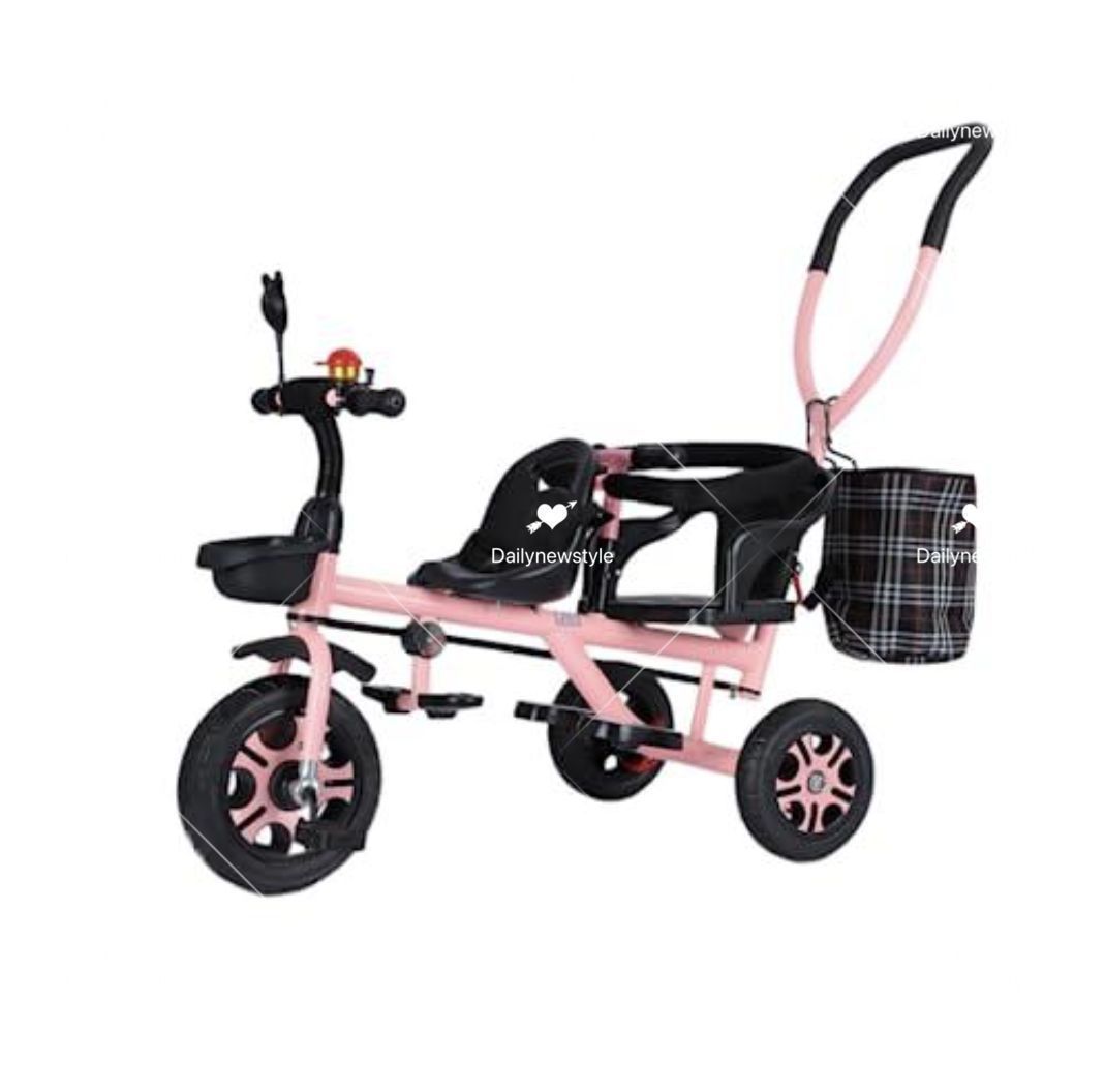人気推薦◆二人乗り三輪車 ベビーカー ツイン 子供用自転車 2点セット シートベルトセット バスケット取り外し 誕生日プレゼント 屋外