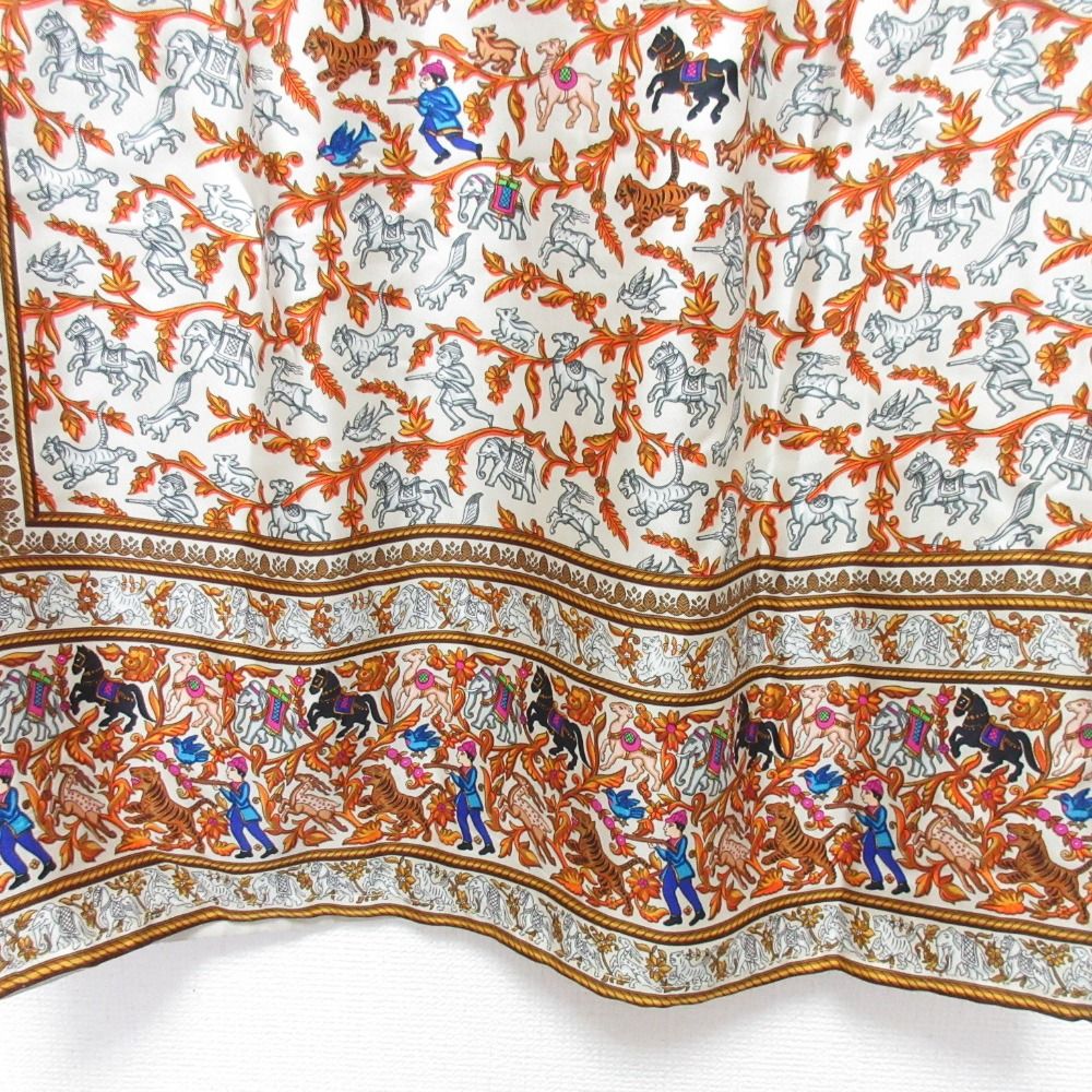 良品 HERMES エルメス CHASSE EN INDE スカーフ柄 長袖シルクシャツ  