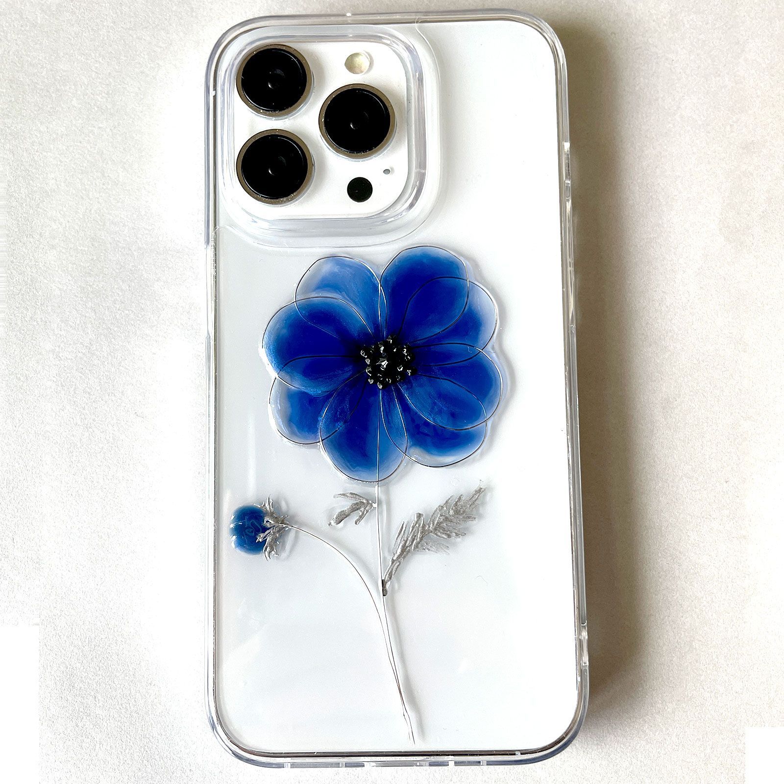 【mariaglace】iPhone11 Pro iPhoneXR アネモネ ブルーネイビー スマホケース クリアケース 全機種対応 1輪花 シンプル お花 透明 iPhoneXR アネモネ Pro 超美品 名入れ無料 NWT